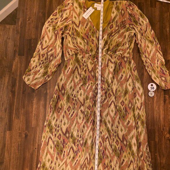 Velvet by Graham & Spencer Dress Womens Large Green Purple Ikat Abstract Maxi - Picture 5 of 15